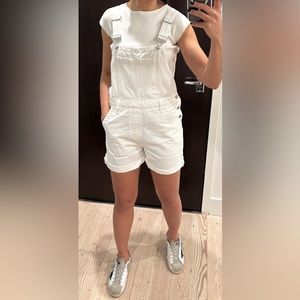 Denim Forum White Denim Short Overalls